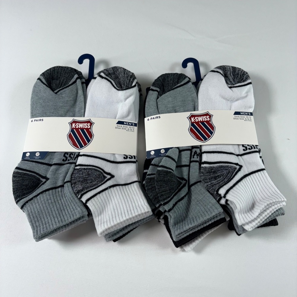 Athletic Quarter Socks K-Swiss Men's 2-PACK 12 Pairs  Shoe Size 6-12.5 NWT